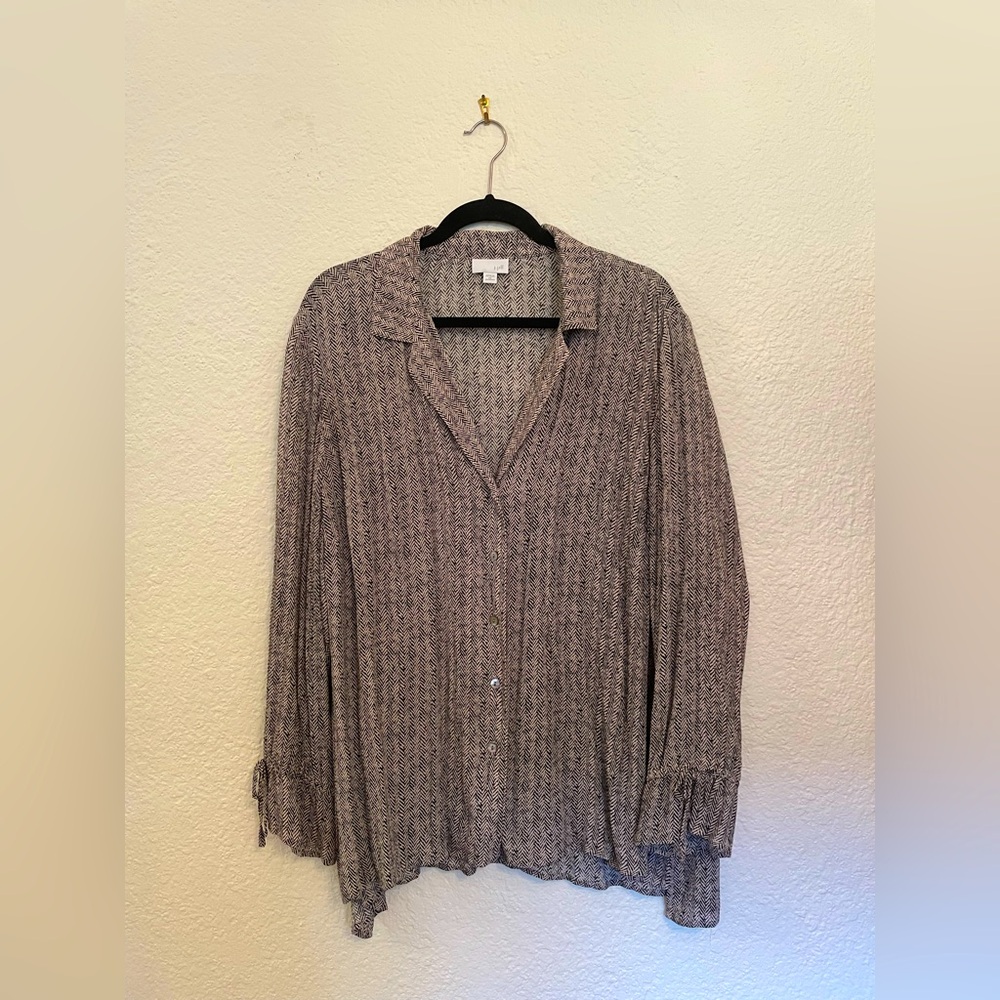 J. Jill Rayon Flowy Button Down Chevron Blouse 2X